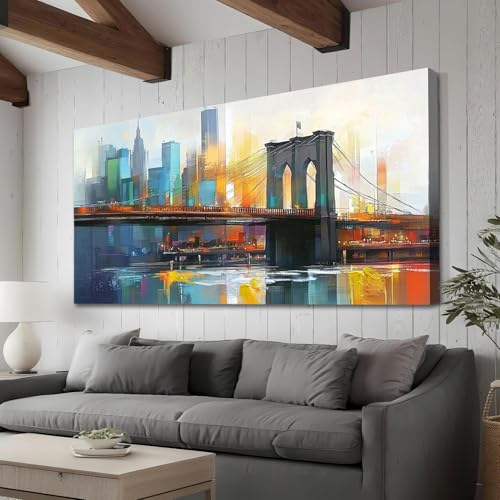 Cityscape Wall Art New York City Canvas for Living Room Painting Brooklyn Bridge Manhattan Bedroom Wall Art for Men Modern Picture Artwork Framed Home Office Wall Decor