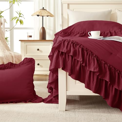 Burgundy Ruffle Super King Comforter Set