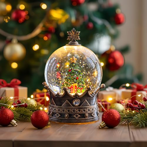 Christmas Snow Globe Lantern Water Glittering Christmas Tree Crown with Music