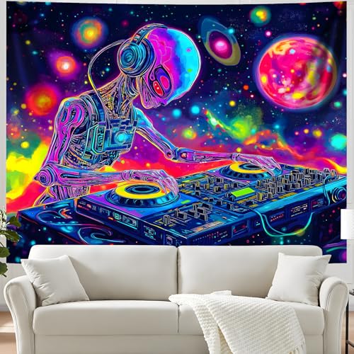 Blacklight Space Astronaut Tapestry UV Reactive Galaxy Planet Glow in Dark Tapestries Black Light Poster Neon Wall Hanging Art for bedroom Living Room