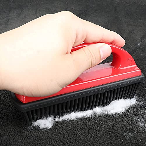 Rubber Brush Effortless Pet Hair & Lint Removal for Couches & Clothes Red
