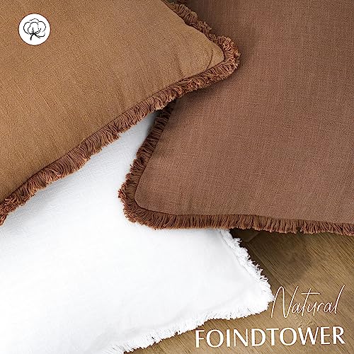 Decorative Linen Fringe Lumbar Throw Pillow Covers 12×24 Rust (2 Count)