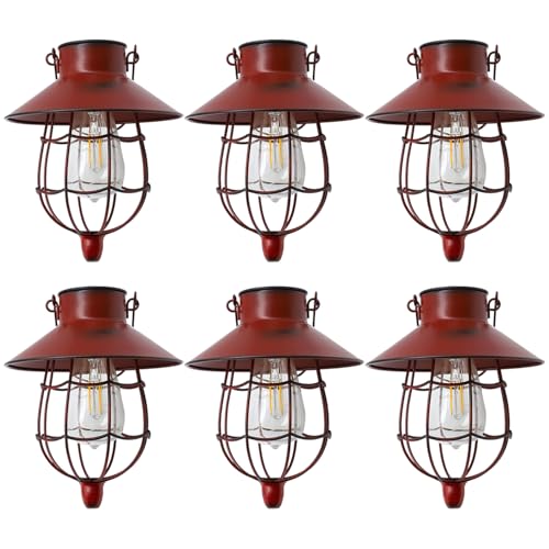 6 Pack Solar Lantern Hanging Waterproof Outdoor Metal Solar Lamp with Warm White Light Decorate for Yard Garden Pathway Patio Porch (6 Count)