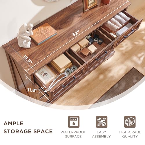 52" Wide Farmhouse 9 Drawer Dresser for Bedroom