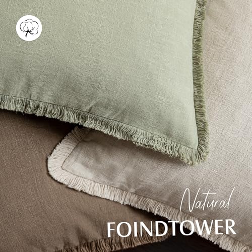 Decorative Linen Fringe Throw Pillow Covers 24×24 Light Green (2 Count)