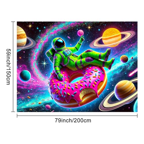 Blacklight Tapestry Astronaut Donut Glow Backdrop 78 x 59 Inch