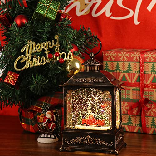 Christmas Car Snow Globe Lantern Water Swirling Glitter with Timer