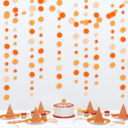 Orange Circle Dots Garland Gradient Polka Dot Hanging Paper Streamer for Wedding Bridal Shower Birthday Engagement Fall Autumn Harvest Thanksgiving Citrus Party Decorations Supplies