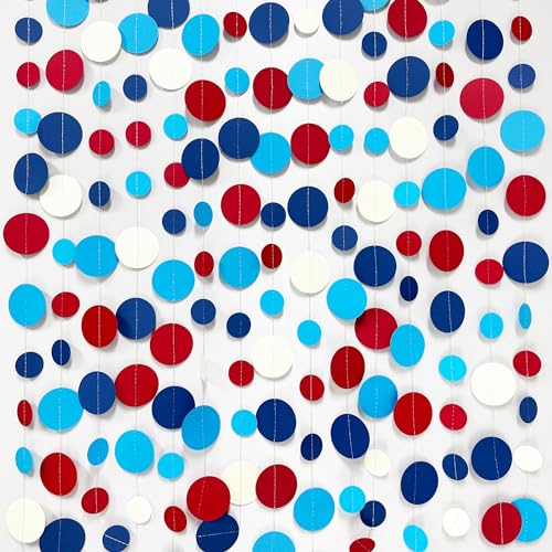 Nautical Party Decorations Circle Dot Garland Navy Blue Red White Hanging Paper Polka Dot Streamer for Nautical Pirate Ahoy Achor Birthday Wedding Bridal Shower Bachelorette Party Supplies