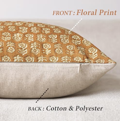 Decorative Floral Print Throw Pillow Covers 22×22 Golden Orange (2 Count)