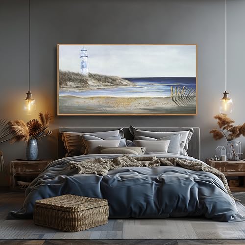 Large Ocean Wall Art Blue and Gold Wall Decor Framed Artwork Vogue Canvas Painting for Living Room Bedroom Dining Room Office Home Decor 30x60 Inch