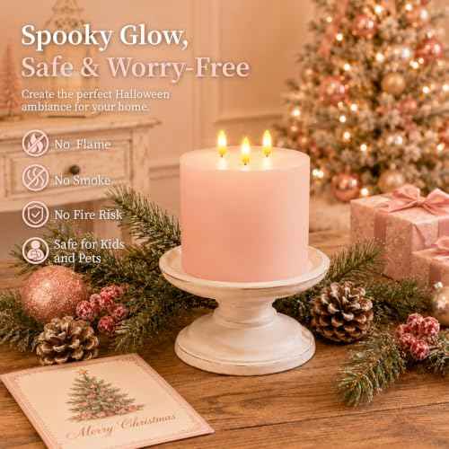 3 Wick Extra Large Flameless Pillar Candles with Timer Remote
