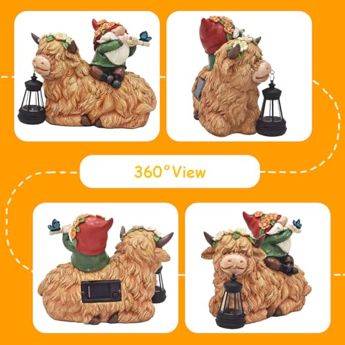 Solar Highland Cow Gnome Light