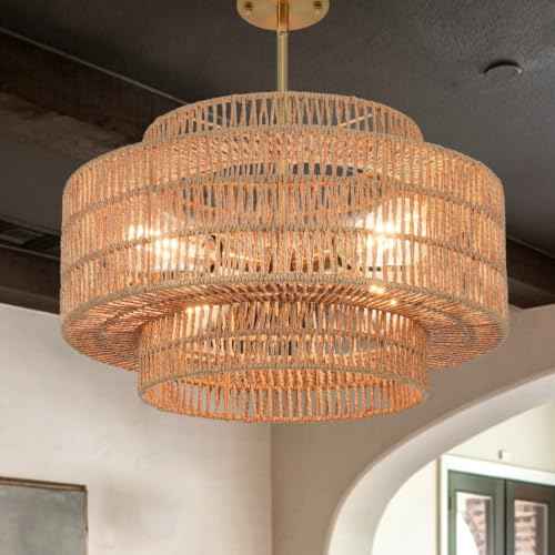 4 Light Hand Woven Rattan Pendant Light 3