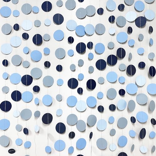 Dusty Blue Party Decorations Navy Blue Circle Dots Garland Gray Blue Hanging Paper Polka Dot Streamer for Wedding Shower Engagement Bridal Shower Birthday Graduation Nautical Themed Party Supplies