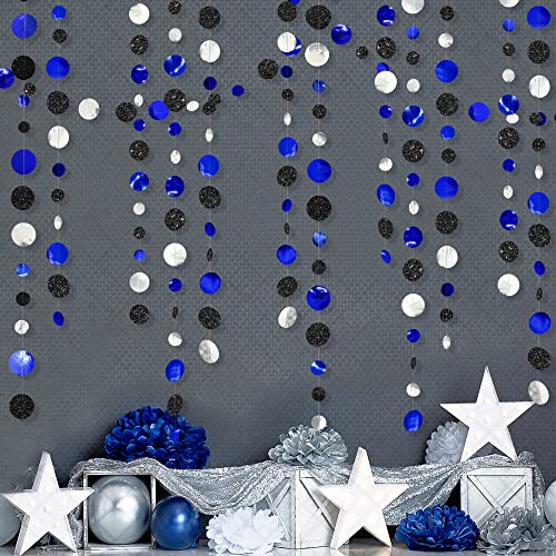 46Ft Navy Blue Black Silver Circle Dots Garland Royal Blue Black Polka Dots Streamer for Birthday Graduations Wedding Bridal Shower Nautical Ahoy Achor Pirate Themed Party Decorations Supplies