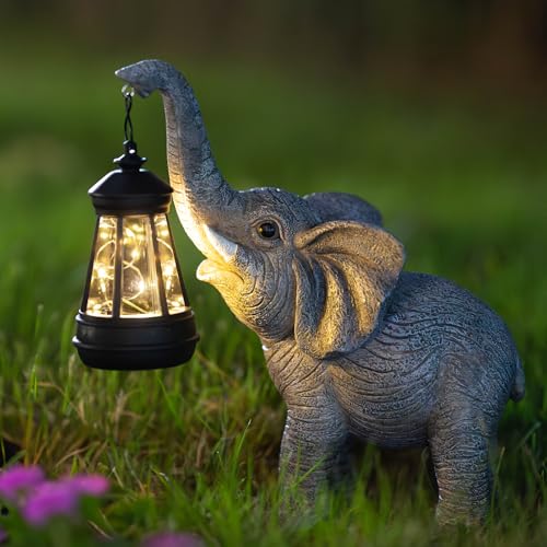 Solar Garden Statue Lights Elephants Figurine with Solar Lantern