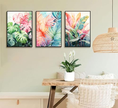 3pcs Tropical Botanical Monstera Leaves Canvas Wall Art (3 Count)