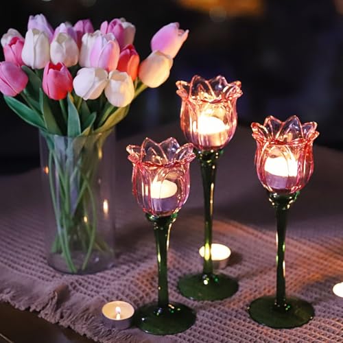 Pink Tulips Votive Candle Holders Set of 3 (3 Count)