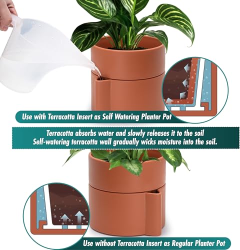 8 Inch Self Watering Planter Pot with Terracotta Insert