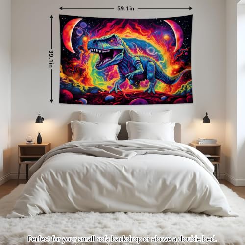 Blacklight Dinosaur Tapestry Wall Hanging Black Light Tapestries Uv Glow in the Dark Dino Poster for Teen Boys Room Bedroom 39.1" L x 59.1" W