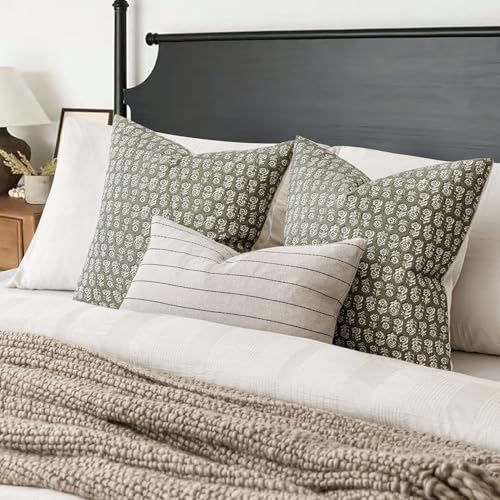 Decorative Floral Print Throw Pillow Covers 22×22 Sage Green (2 Count)