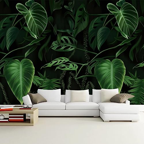 Green Leaf Wall Mural Tropical Jungle Leaves Wallpaper for Bedroom (99.33 Sq Ft)