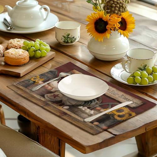 Farmhouse Rooster Placemats Set of 4 Farm Animal Chicken Place Mats 12x18 Inch Vintage Rustic Country Linen Table Mat Washable Non