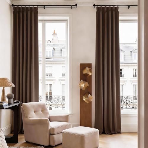 Brown Pinch Pleat Curtains Blackout 95 Inches Long 2 PCs
