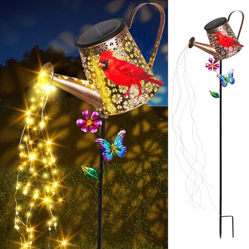 Solar Watering Can with Lights Outdoor Cardinal Garden Decor Gifts
