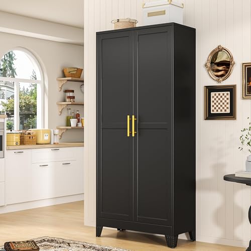 71" Tall Metal Pantry Storage Cabinet with Doors and 4 Adjustable Shelves