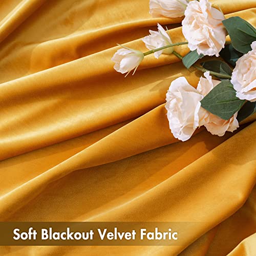 Mustard Yellow Blackout Velvet Curtains Drapes 84 Inch Long 52"x84" (2 Count)
