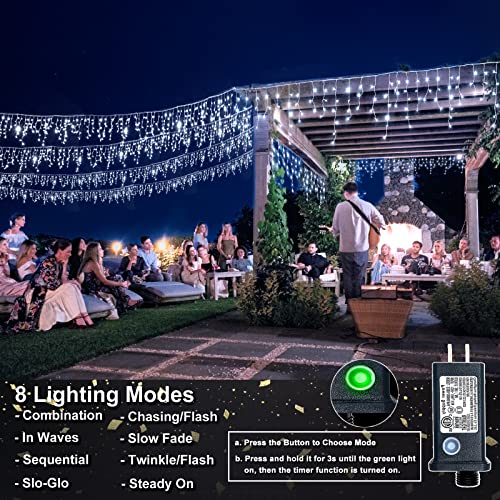 66FT 640 LED Icicle Lights for Outside 8 Modes 120 Drops