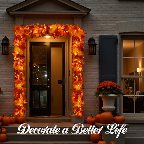 2 Pack Fall Garland with 6.5FT LED Lights (6.5 Foot)
