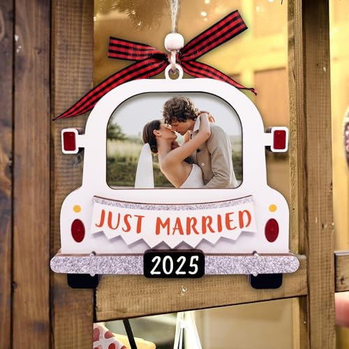 Just Married Photo Frame Ornament 2025