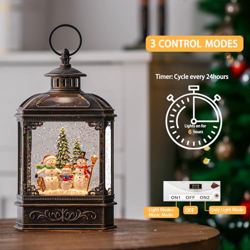 Christmas Snow Globe Lantern Water Glittering Snowman Family with Music & Timer
