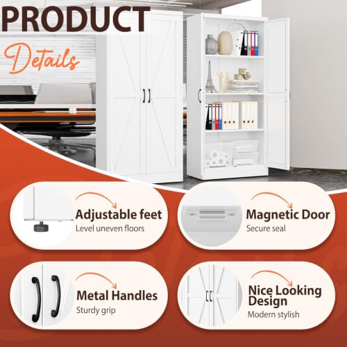 63" White Metal Storage Pantry Cabinet