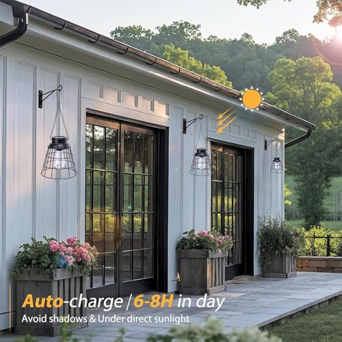 2 Pack Hanging Solar Lights Outdoor Lanterns Waterproof Black Metal (2 Count)