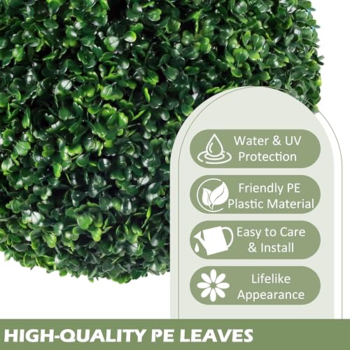 2 PCS 13.7 inch 2 Layers Artificial Plant Topiary Ball Faux Boxwood