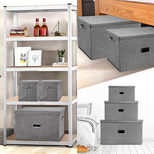 Large Linen Fabric Foldable Storage Bins with Removable Lid and Handles