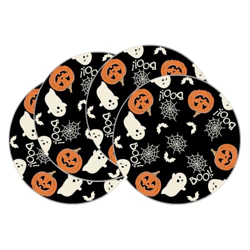 Halloween Ghost Pumpkin Round Placemats Set of 4 Table Decor 14x14Inch (4 Count)