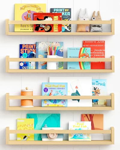 Natural Wood Nursery Bookshelves for Wall (4 Count)