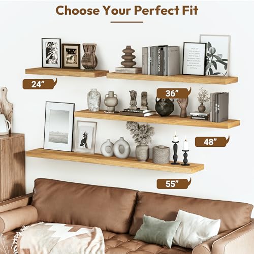Elm Wood Floating Shelf 48x8” Set of 1
