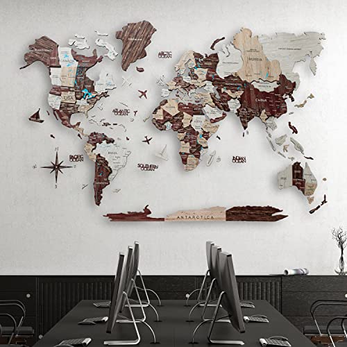 Handmade 3D Wood World Map Wall Art Large Wall Decor Track Your World Travels