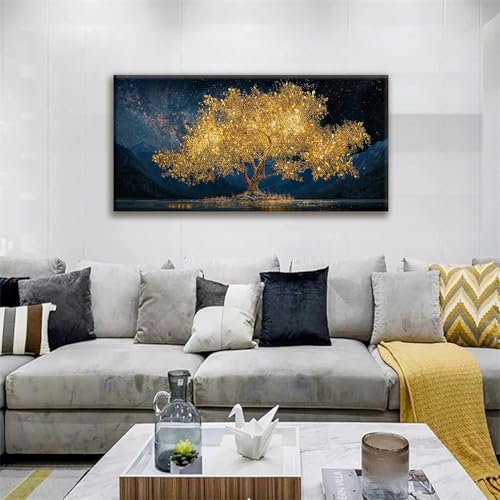 Modern Canvas Wall Art Decor Print Paintings Gold Tree Of Life Landscape Painting Prints Abstract Wall Decor Picture For Bedroom Office Home Kitchen Artwork Ready To Hang 20"×40"