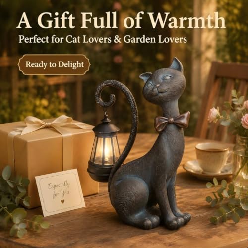 Cat Outdoor Statues with Solar Garden Light