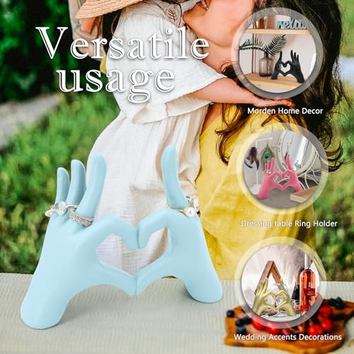 Blue Heart Hands Sculpture Decor