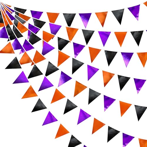 Black Orange Purple Halloween Party Decorations Metallic Fabric Triangle Pennant Banner Flag Bunting Garland for Birthday Baby Shower Bachelorette Trick or Treat Halloween Holiday Party Supplies (36 Count)