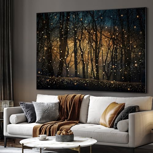 36"x46" Extra Large Framed Wall Art Magical Firefly Night Forest
