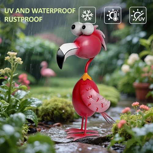 Flamingo Decor Yard Decorations Outdoor Garden Statue Outside Metal Bird Courtyard Art Pink Flamingos for Patio Backyard Porch Decoration